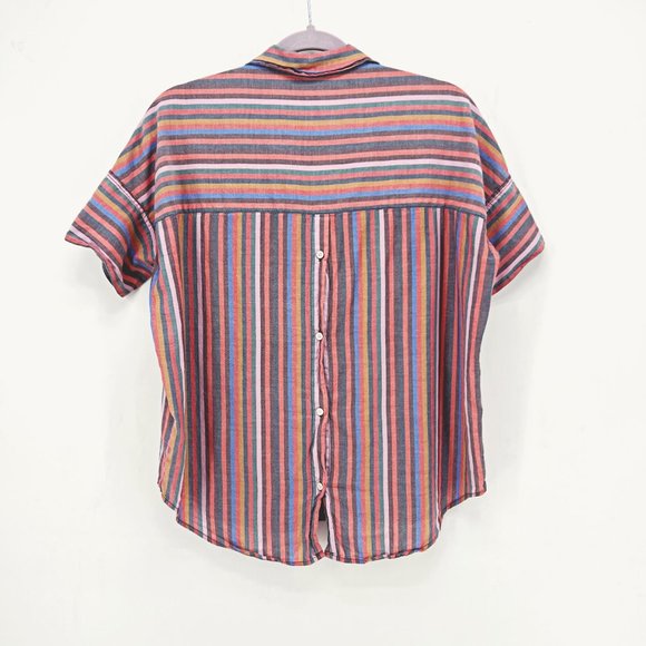 Madewell Courier Button-Back Shirt in Rainbow Stripe - Picture 5 of 8